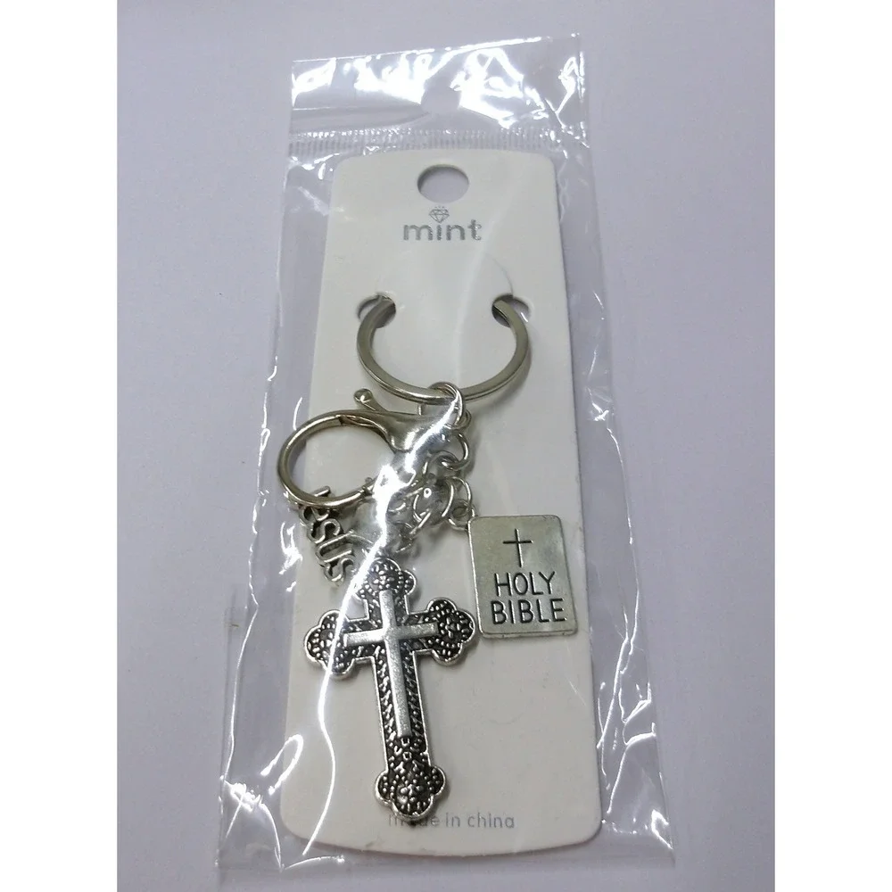 Religious‎ Keychain Set Cross Holy Bible Jesus Charms Bag Charms / #26684